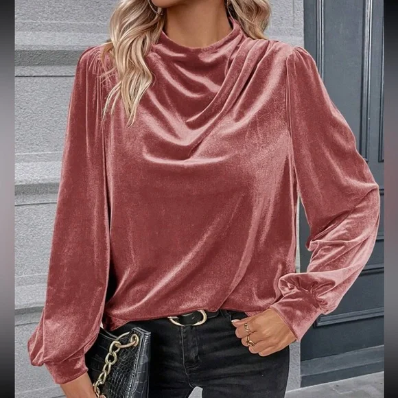 Luxe Velvet Cowl Neck Top Blouse Shirt - Picture 7 of 16